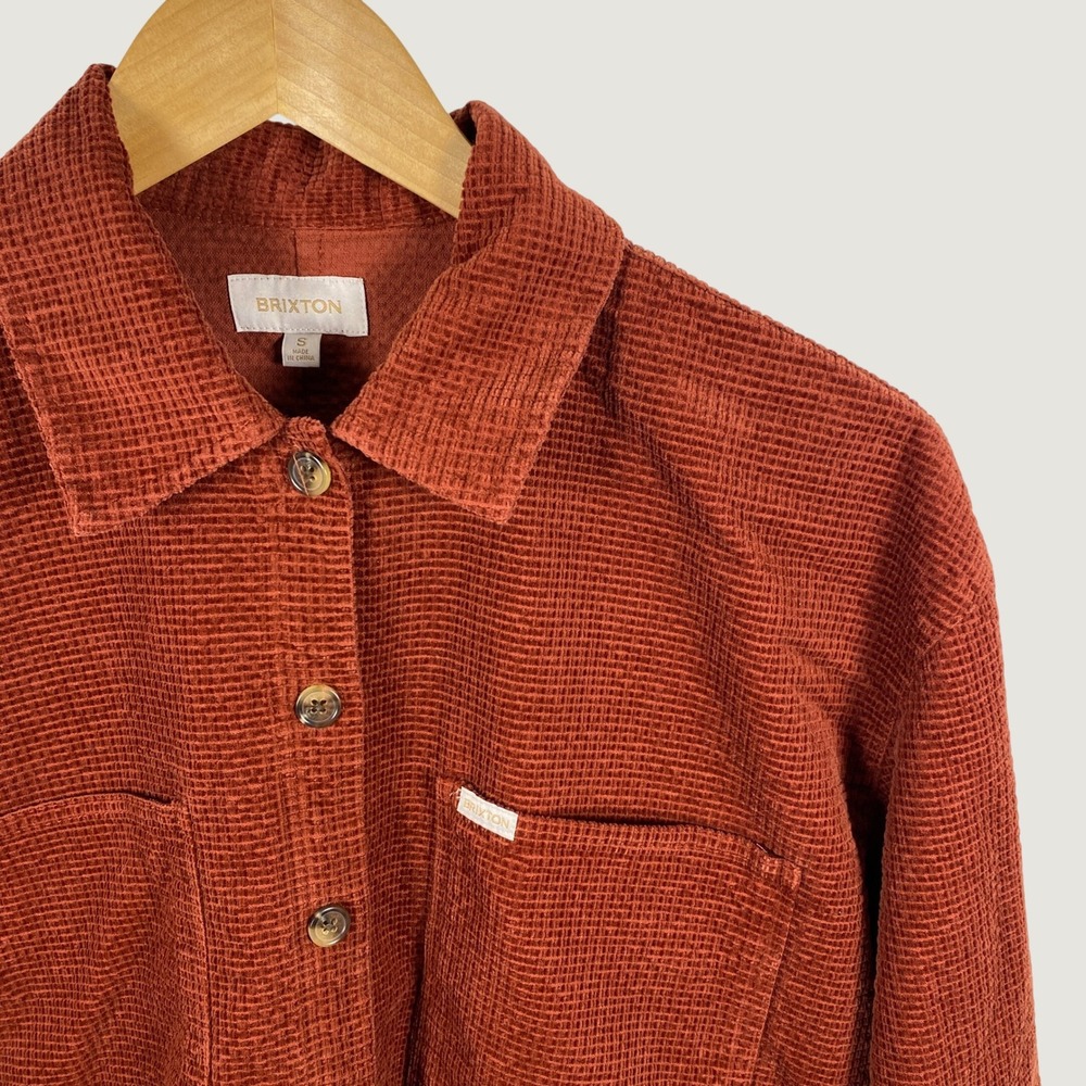 Brixton Button Down Shirt Mens Small Rust Orange Excellent Waffle Corduroy Top